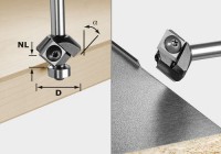 Festool 499807 Chamfer Cutter with Reversible Blades - 45 Deg x 27mm Dia x 8mm Shank HW
