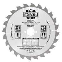 CMT K Contractor General Purpose Saw Blade - 216mm dia x 2.4 kerf x 30 bore Z24 15ATB