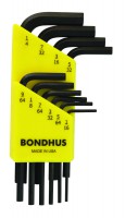 BONDHUS HLX10S Hex Allen Key Set - 10pcs - 1/16\"-1/4\", 12238