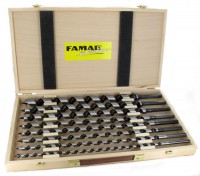 Famag 1410403 Auger Bits Lewis Pattern Set of 8 pcs in Wooden Case - Length 460 mm