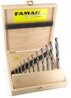 Famag 1597 Brad point drill bit HSS-G long version Set of 11pcs 3-13 mm in Wooden Case