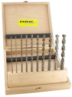 Famag Brad point drill bit HSS-G OAL 150 mm  3 4 5 6 7 8 9 10 11 12 mm Set of 10pcs in Wooden Case