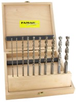 Famag Brad point drill bit HSS-G OAL 150 mm  3 4 5 6 7 8 9 10 11 12 mm Set of 10pcs in Wooden Case