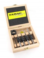 Famag Drill bits type 3572 with Countersink type 2100 and Depth Stop Collar 5pcs in Wooden Case
