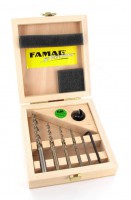 Famag 6 pc Set Brad point drill bit  3 4 5 6 8 mm and VARIO countersink (90) in Wooden Case