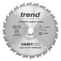 Trend CraftPro Universal Wood Rip Saw Blade - 315mm dia x 3.2 kerf x 30 bore 24T