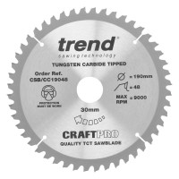 Trend CraftPro Crosscut Wood Mitre Saw Blade - 190mm dia x 2.6 kerf x 30 bore 48T