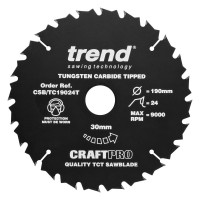 Trend CraftPro Non-Stick Cordless Saw Blade - 190mm dia x 1.8 kerf x 30 bore 24T