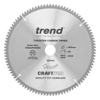 Trend CraftPro Aluminium / Plastic Saw Blade - 260mm dia x 2.8 kerf x 30 bore 96T