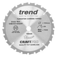 Trend CraftPro Crosscut Wood Mitre Saw Blade - 184mm dia x 1.6 kerf x 16 bore 24T