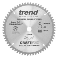 Trend CraftPro Crosscut Wood Mitre Saw Blade - 184mm dia x 1.6 kerf x 16 bore 60T