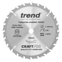 Trend CraftPro General Purpose Wood Saw Blade - 190mm dia x 2.6 kerf x 16 bore 24T