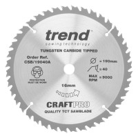 Trend CraftPro Combination Wood Saw Blade - 190mm dia x 2.6 kerf x 16 bore 40T