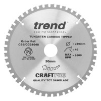 Trend CraftPro Crosscut Wood Mitre Saw Blade - 210mm dia x 2.8 kerf x 30 bore 48T