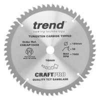 Trend CraftPro Aluminium / Plastic Saw Blade - 184mm dia x 2.8 kerf x 16 bore 58T