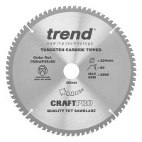 Trend CraftPro Aluminium / Plastic Saw Blade - 254mm dia x 2.8 kerf x 30 bore 80T