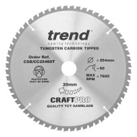 Trend CraftPro Crosscut Wood Mitre Saw Blade - 254mm dia x 2.5 kerf x 30 bore 60T