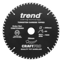 Trend CraftPro Non-Stick Trimming Crosscut Saw Blade 250mm dia x 3 kerf x 30 bore 60T