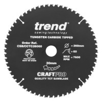 Trend CraftPro Non-Stick Crosscut Mitre Saw Blade 260mm dia x 2.6 kerf x 30 bore 60T