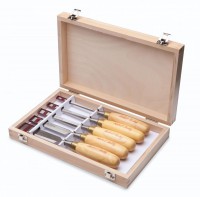 Robert Sorby 5510DBS - 5 Piece Gilt Edge Bench Chisel Set in Wooden Box - Boxwood Handled