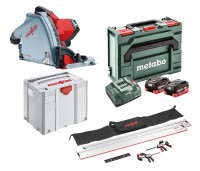 Mafell 91B402 MT 55 18 M BL Cordless Plunge Saw Package with Rails 204805 and Metabo 8ah