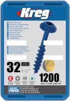 Kreg SML-C125B-1200 Kreg Blue-Kote WR Pocket Hole Screws - 32mm / 1-1/4\" x 8 Coarse, Washer-Head, qty 1200