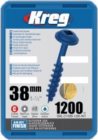 Kreg SML-C150B-1200 Kreg Blue-Kote WR Pocket Hole Screws - 38mm / 1-1/2\" x 8 Coarse, Washer-Head, qty 1200
