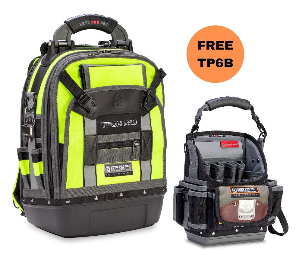 Veto Pro Pac Tech Pac Hiviz Yellow Backpack Tool Bag Free Tp6b