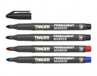 TRACER Pack of 4 Permanent Markers (Black Red Blue)