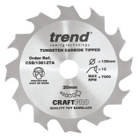 Trend CraftPro Thin Kerf Cordless Saw Blade - 136mm dia x 1.5 kerf x 20 bore 12T