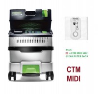 Festool 574826 CLEANTEC CTM MIDI I 240V Mobile Dust Extractor with 20 x Filter Bags